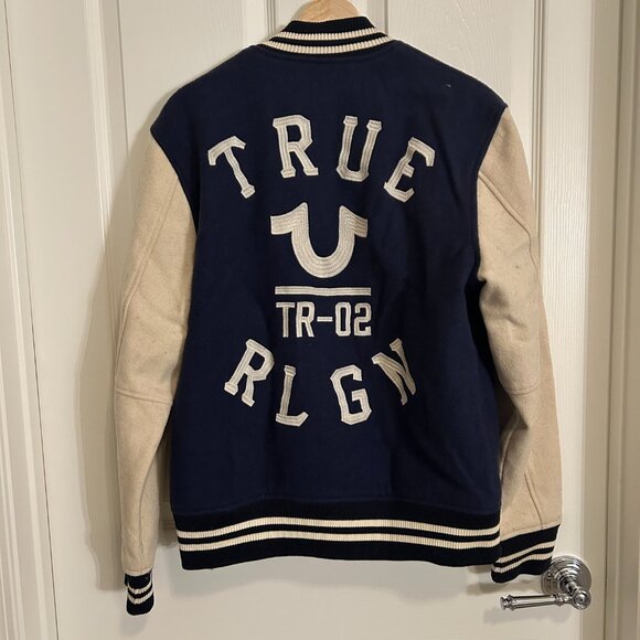 True Religion Jacket Varsity Letterman Embroidered Bomber SZM Vintage Unisex - Picture 5 of 11